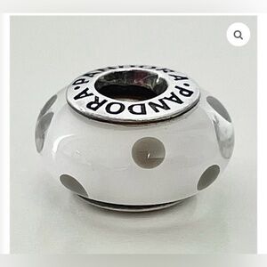 Authentic Pandora Retired Murano Polka Dot White and Grey S925 Ale Charm